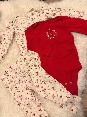 Carter's Christmas Red & Cream Long-Sleeve Onesie Set